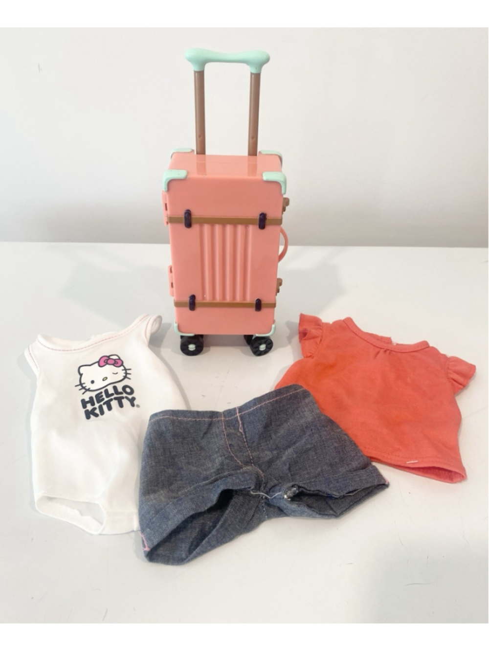 My Life As 18” Doll Rolling Suitcase Travel Case + Hello Kitty Outfit Lot